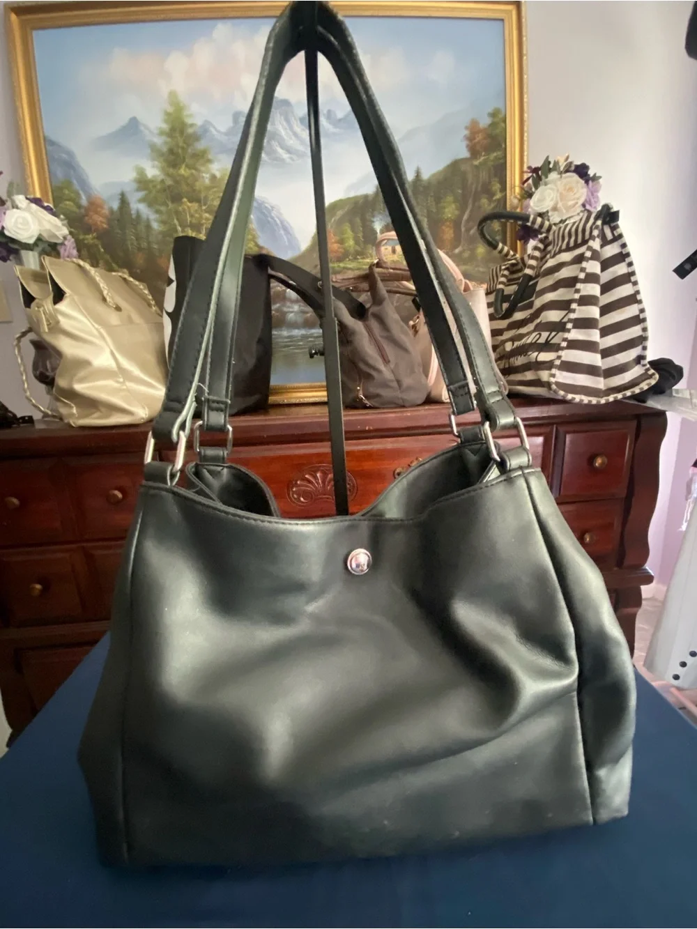 Vintage Nine West Triple Compartment Carryall Hobo Bag | Black Y2K Era